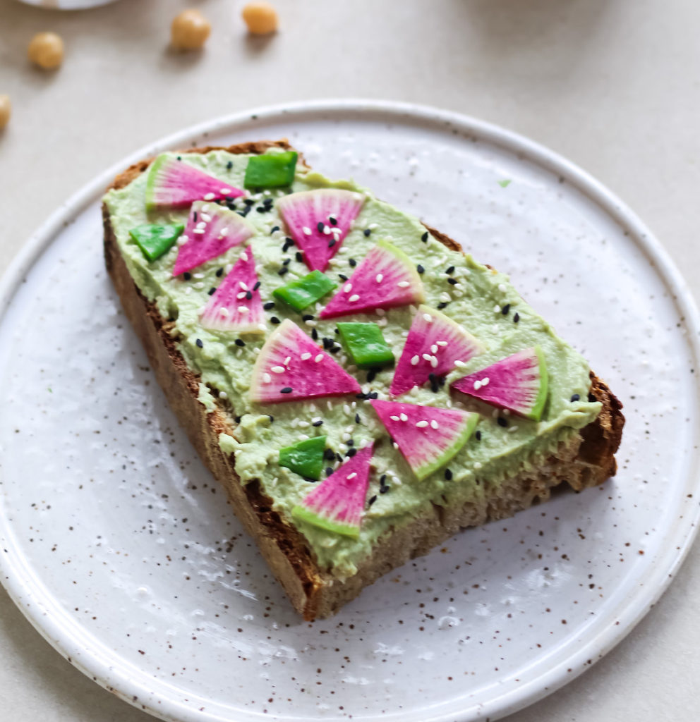 Meg De Jong Nutrition green pea hummus toast